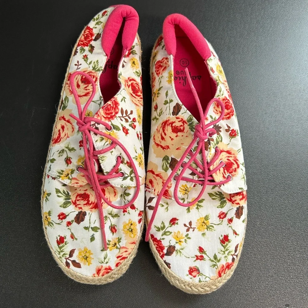 Sophie Sue Women's 10 Floral‎ Espadrille Sneakers Canvas Lightweight Cottagecore